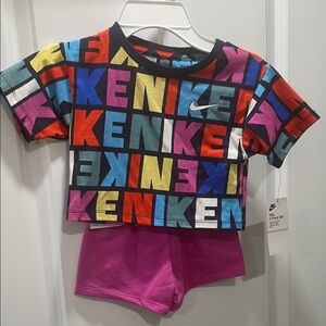 Nike Colorful Logo Crop Top and Pink Shorts Set